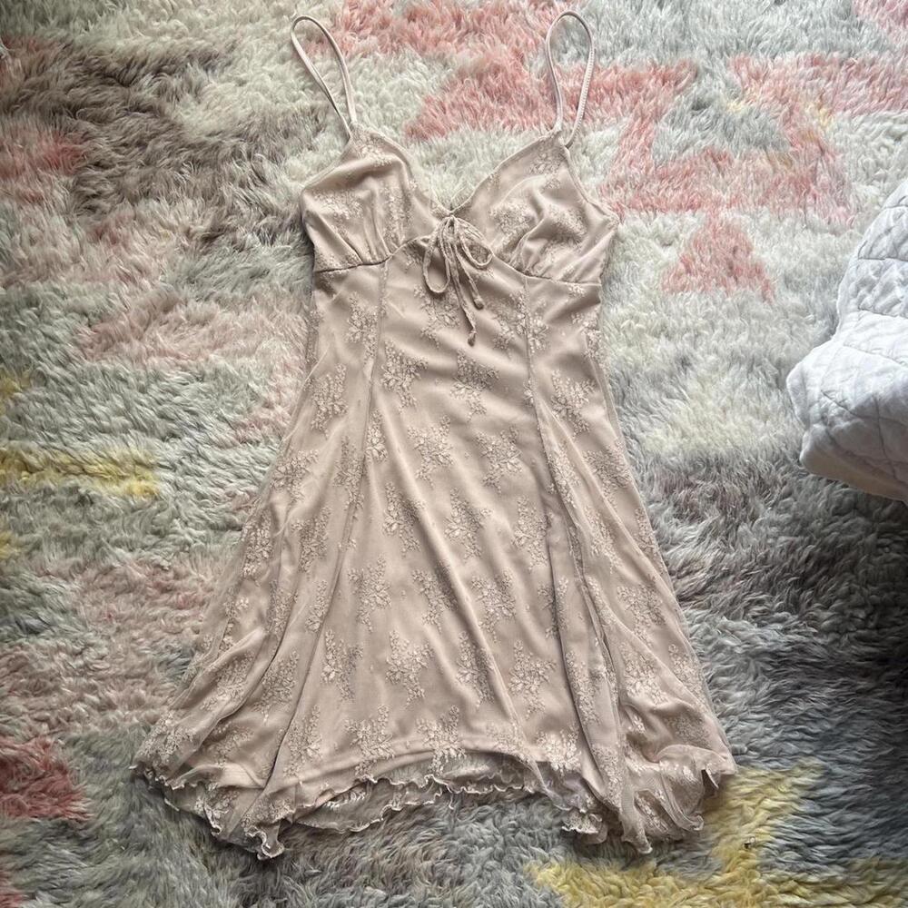 tan fairy hankerchief lace mini dress